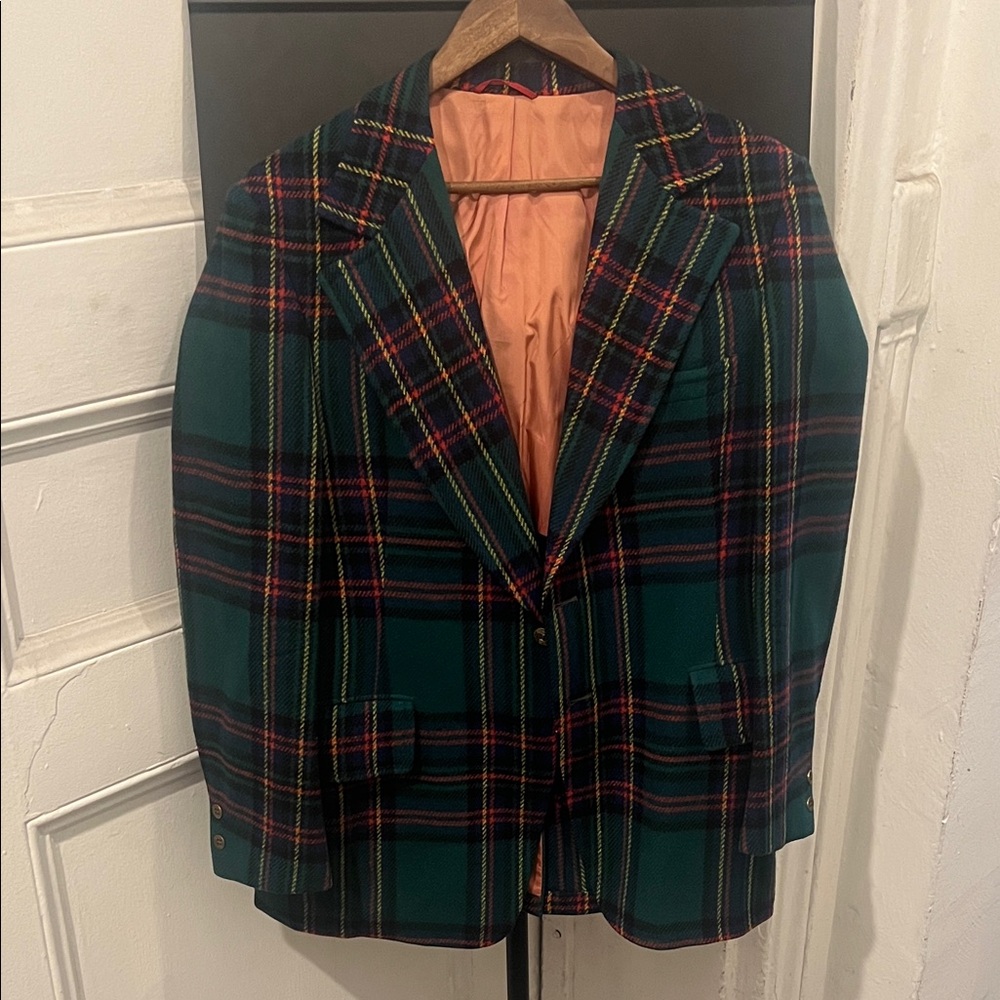 Vintage 70s Green Plaid Christmas Blazer